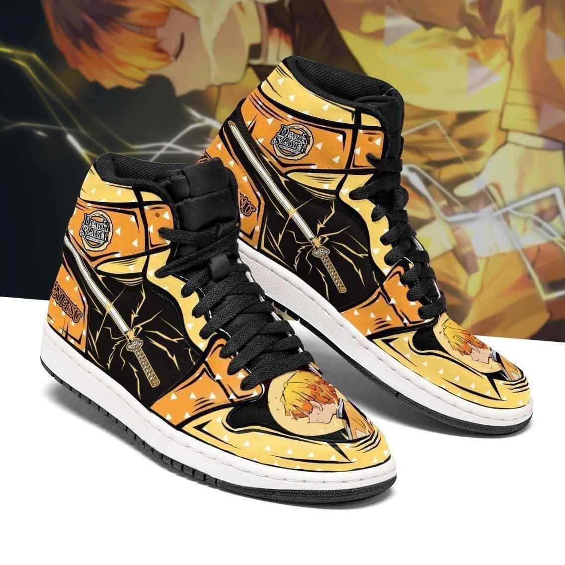 Zenitsu Costume Demon Slayer Sneakers Anime Shoes Sport V4276